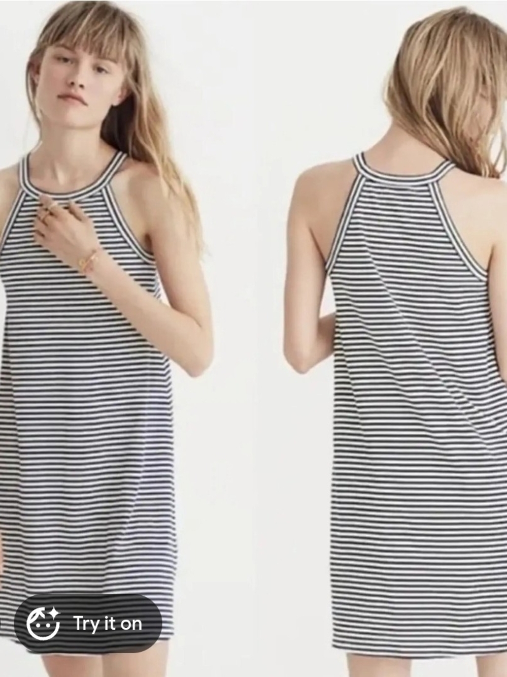 Madewell Navy Blue/White Striped Halter Shift Knit Dress Stretch Viscose M